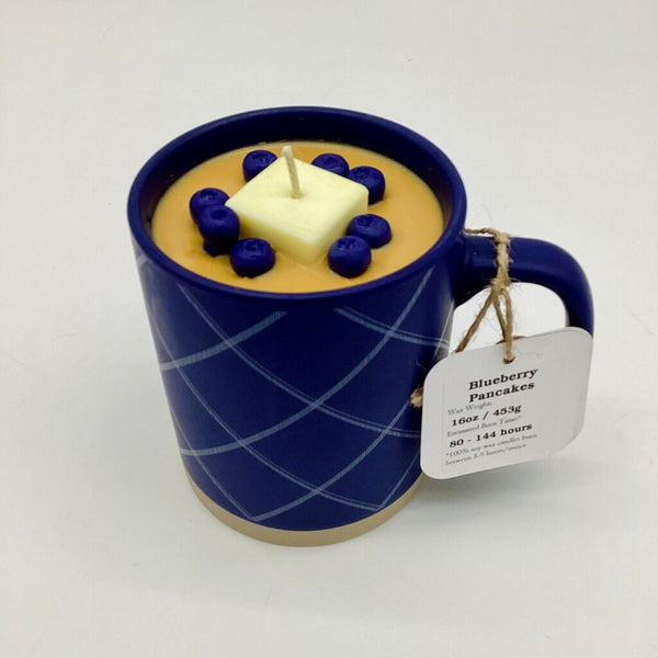 Blueberry Pancakes (Blue Crosshatch mug) - Mug Candle - 100% Soy Wax