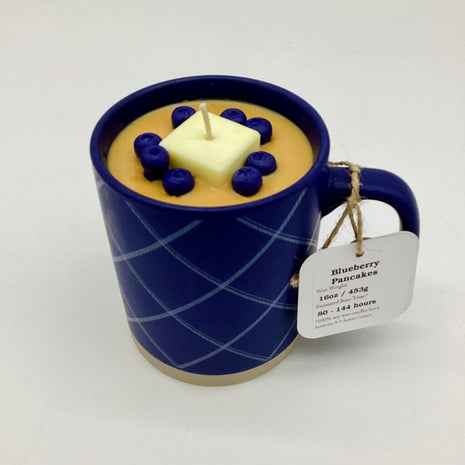 Blueberry Pancakes (Blue Crosshatch mug) - Mug Candle - 100% Soy Wax