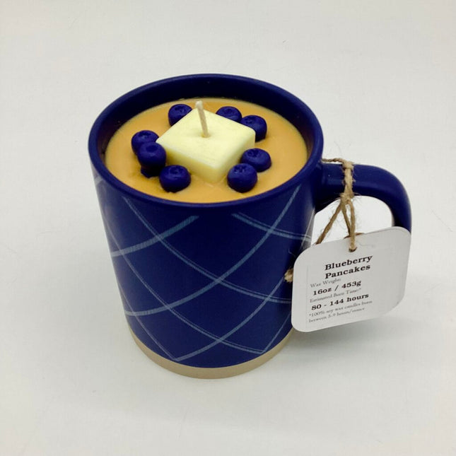 Blueberry Pancakes - Mug Candle - 100% Soy Wax (Blue Crosshatch mug)