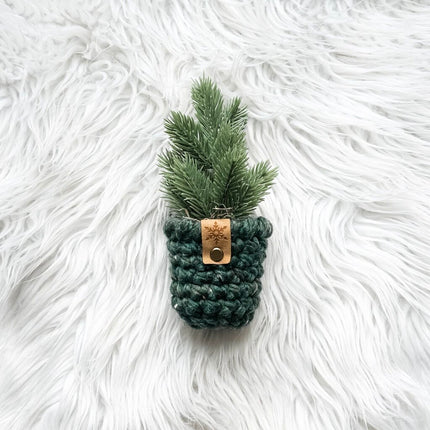 Small Crochet Christmas Tree Cozy in Kale