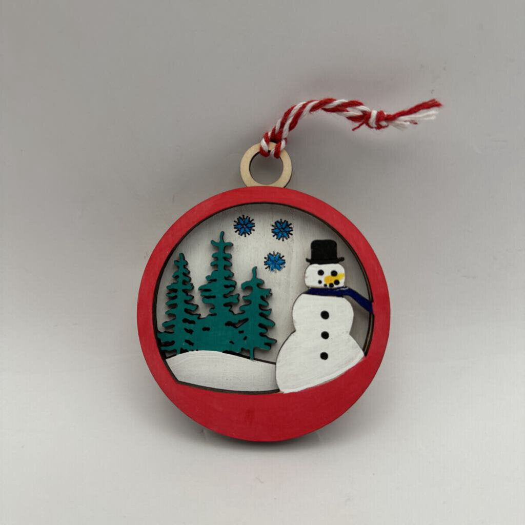 Layered Snowman Ornament red trim
