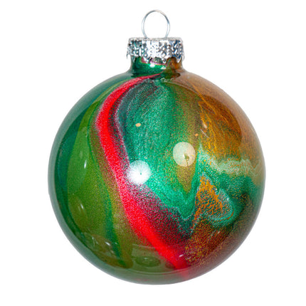 3" Round Fluid Art Christmas ornament - Red, Green, Gold