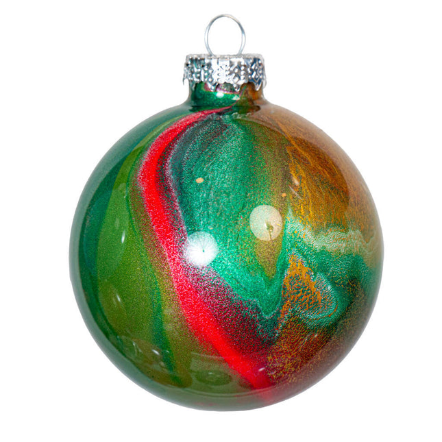3" Round Fluid Art Christmas ornament - Red, Green, Gold