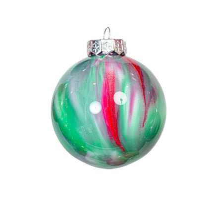 3" Round Fluid Art Christmas ornament - Red, Green, White