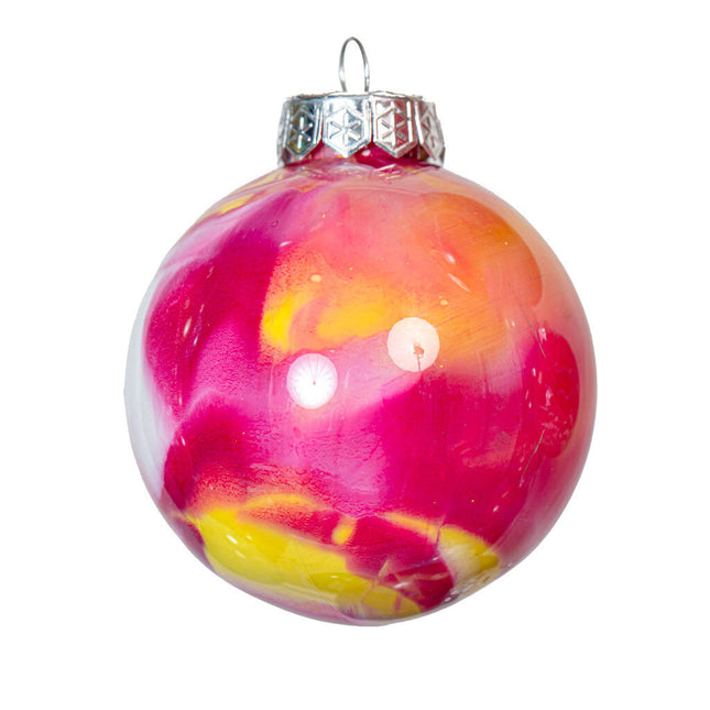 3" Round Fluid Art Christmas ornament - Red, Yellow, White
