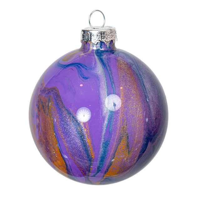 3" Round Fluid Art Christmas ornament - purple, blue, gold