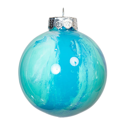 3" Round Fluid Art Christmas ornament - cyan, blue and white