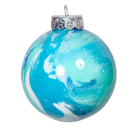 3" Round Fluid Art Christmas ornament - cyan, blue and white