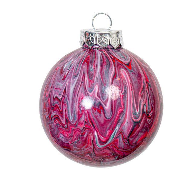 3" Round Fluid Art Christmas ornament - Burgundy and white
