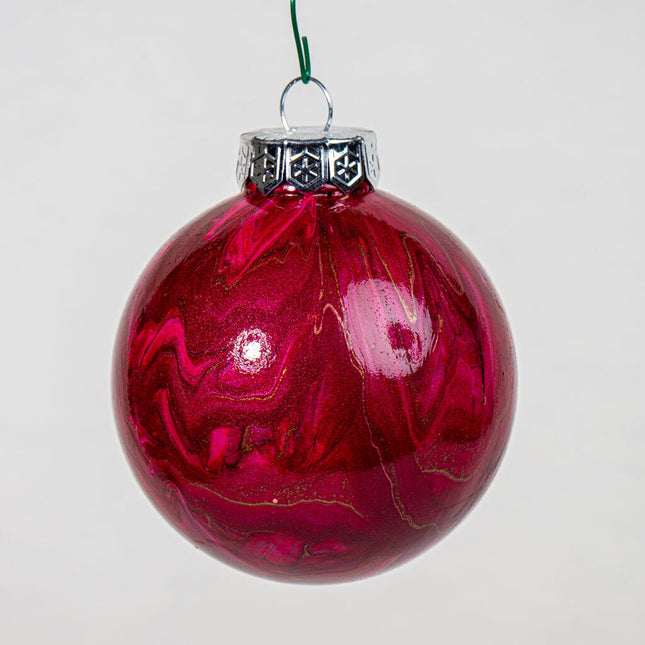3" Round Fluid Art Christmas ornament - Burgundy and gold