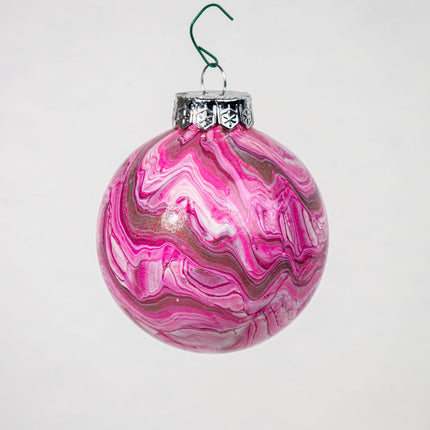 3" Round Fluid Art Christmas ornament - Pink and White