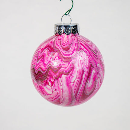 3" Round Fluid Art Christmas ornament - Pink and White