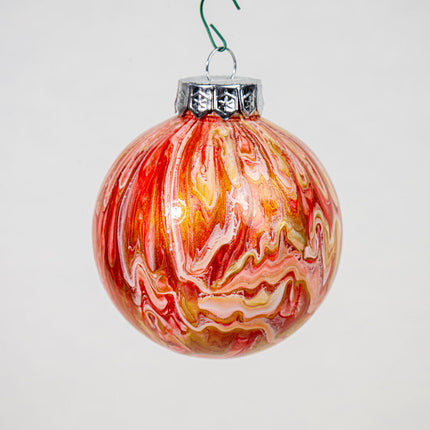 3" Round Fluid Art Christmas ornament - orange, red, white, gold