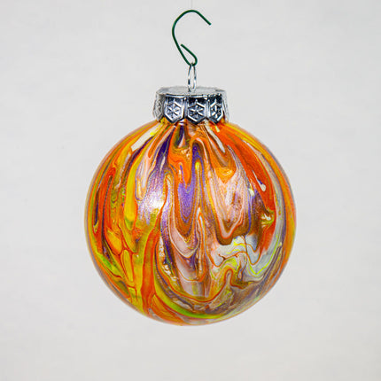 3" Round Fluid Art Christmas ornament - yellow, orange, white, gold