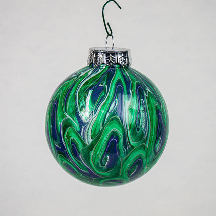 3" Round Fluid Art Christmas ornament - Green and blue