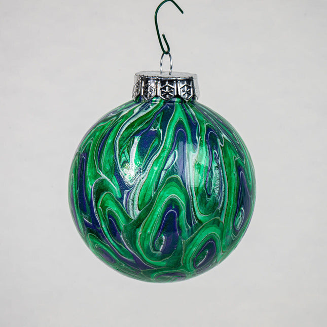 3" Round Fluid Art Christmas ornament - Green and blue