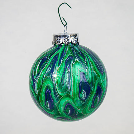 3" Round Fluid Art Christmas ornament - Green and blue
