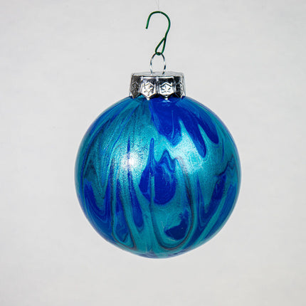 3" Round Fluid Art Christmas ornament - dark and light blue