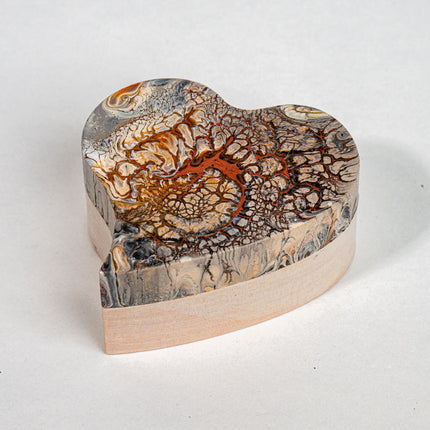 Heart shaped Trinket Box 3" x 1.5" - neutral colors, earth, tones, beige, white