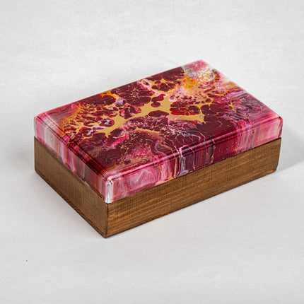 Wood Trinket box 5.5, 3.5, 2" - Burgundy gold white