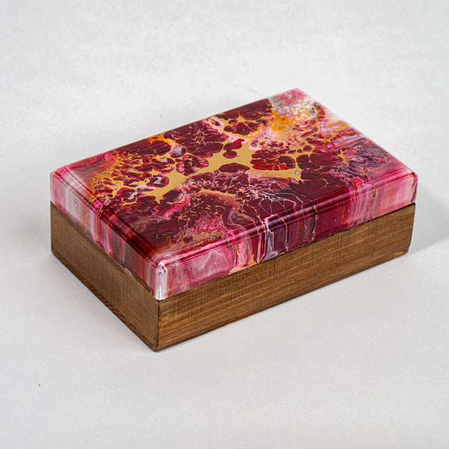 Wood Trinket box 5.5, 3.5, 2" - Burgundy gold white