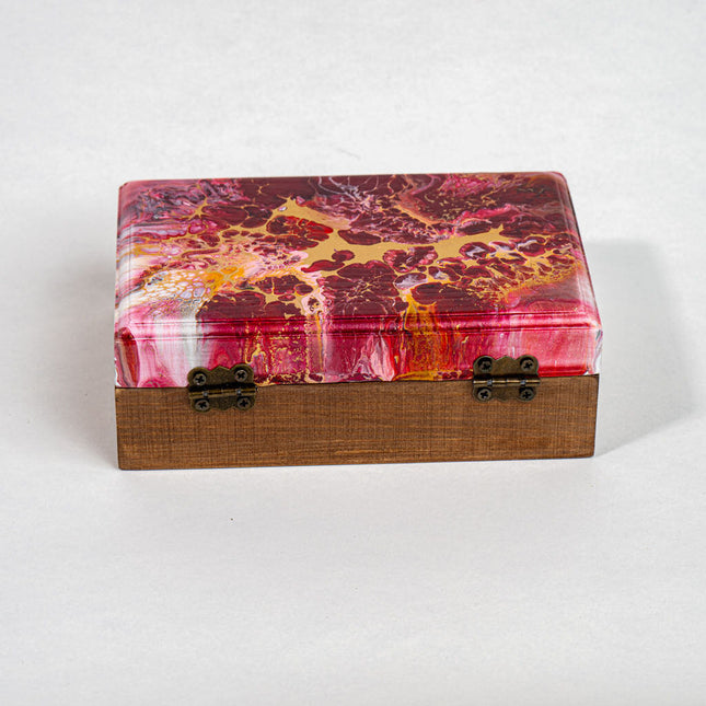 Wood Trinket box 5.5, 3.5, 2" - Burgundy gold white