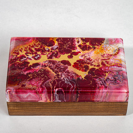 Wood Trinket box 5.5, 3.5, 2" - Burgundy gold white