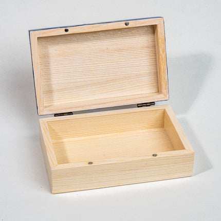 Wood Trinket box 5.5, 3.5, 2" - gold, blue, orange