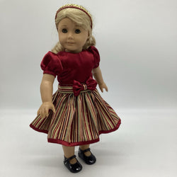 Burgundy striped Holiday dress with shoes and headband - view 1
