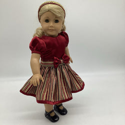 Burgundy striped Holiday dress with shoes and headband - view 2