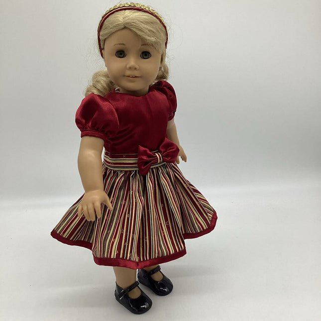 Burgundy striped Holiday dress with shoes and headband