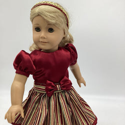 Burgundy striped Holiday dress with shoes and headband - view 3