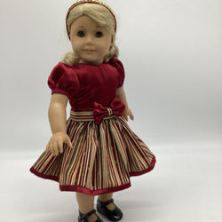 Burgundy striped Holiday dress with shoes and headband - view 4