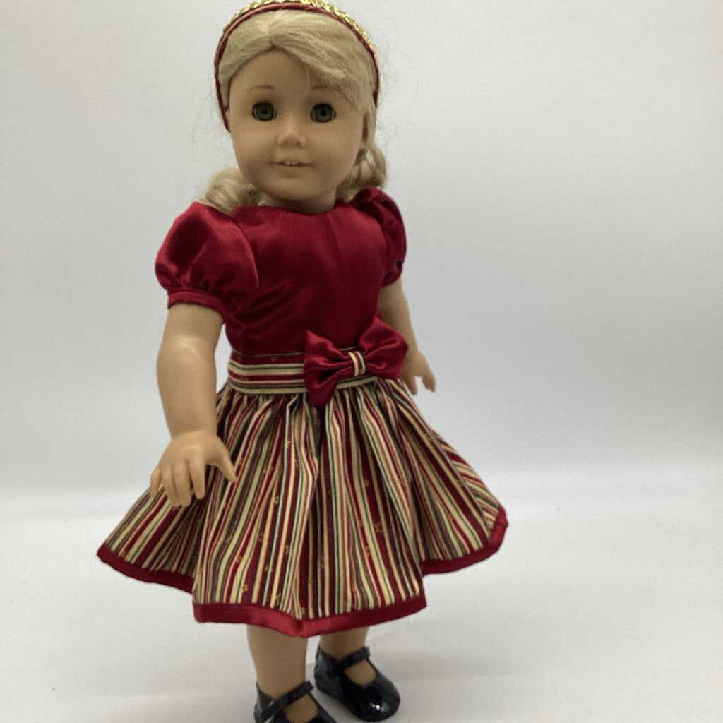 Burgundy striped Holiday dress with shoes and headband