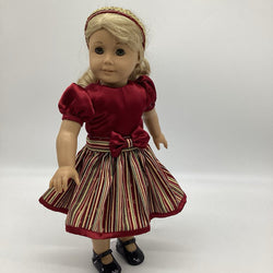 Burgundy striped Holiday dress with shoes and headband - view 5