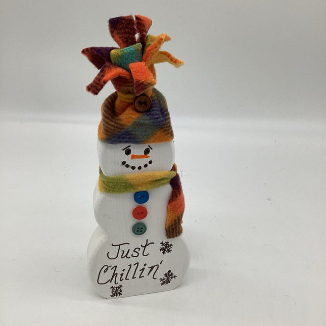 Wood Snowman-Sm Round/Warm&Cozy