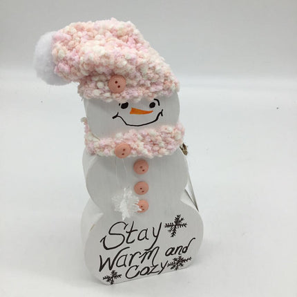 Wood Snowman-Sm Round/Warm&Cozy