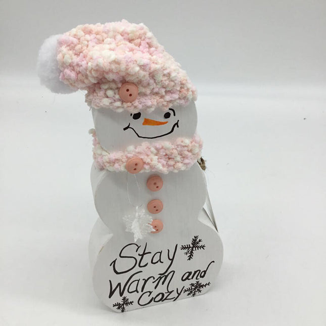 Wood Snowman-Sm Round/Warm&Cozy