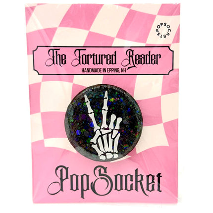 Skeleton Peace Sign Black Glitter PopSocket