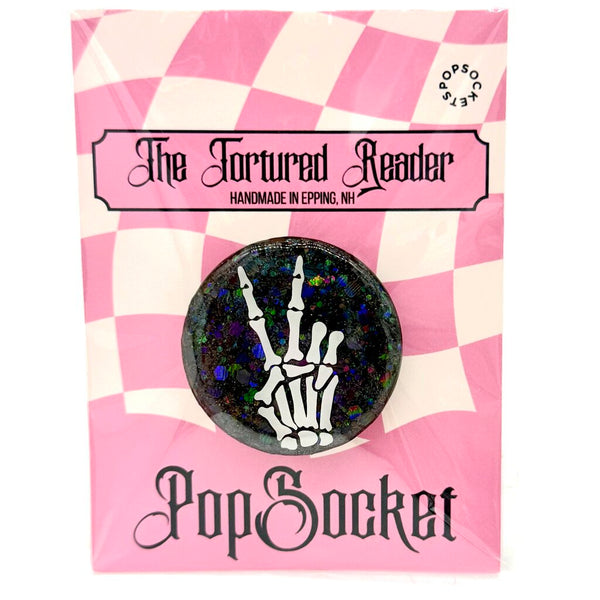 Skeleton Peace Sign Black Glitter PopSocket