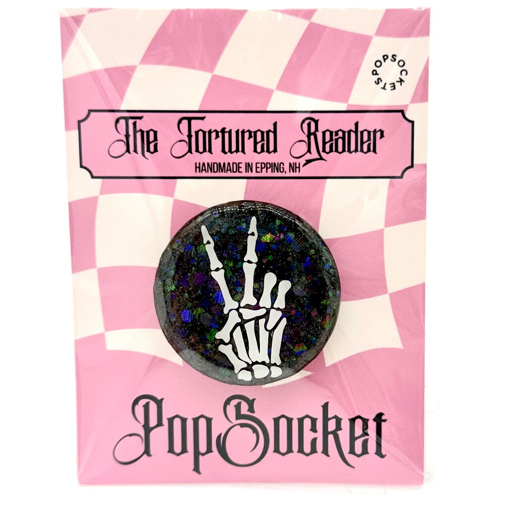 Skeleton Peace Sign Black Glitter PopSocket