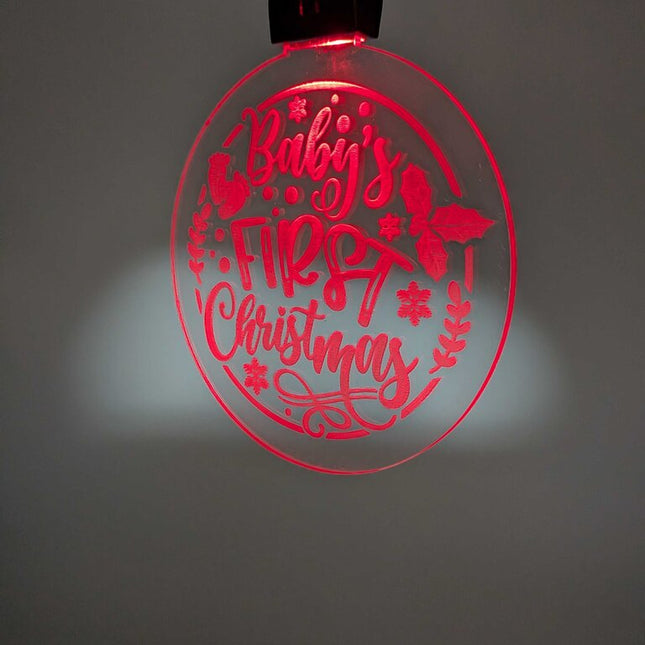 Laser Engraved Light Up Christmas Ornament, Baby's First Christmas