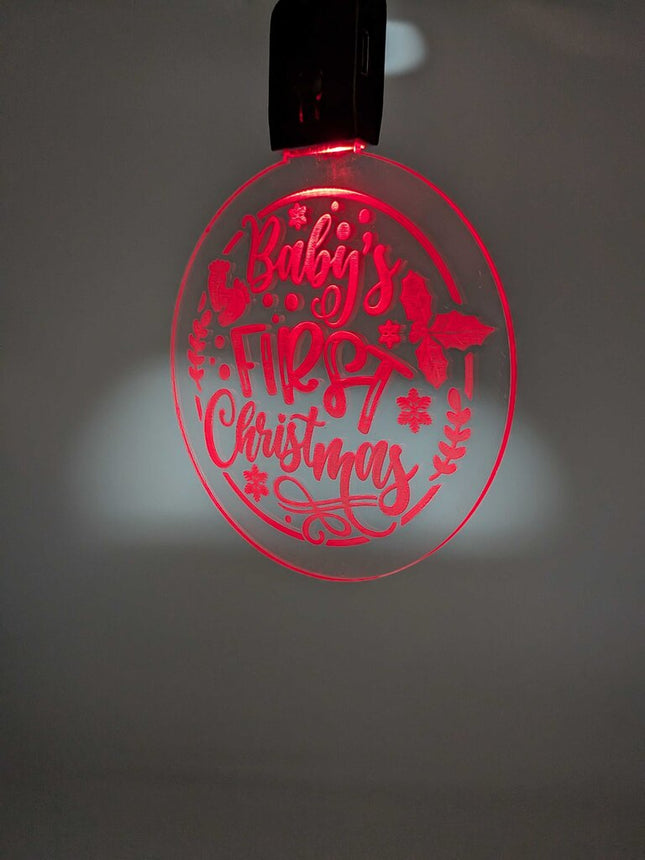 Laser Engraved Light Up Christmas Ornament, Baby's First Christmas