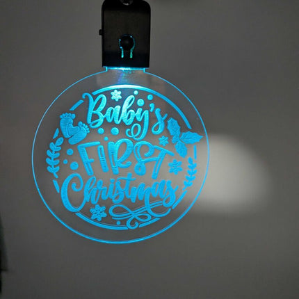 Laser Engraved Light Up Christmas Ornament, Baby's First Christmas
