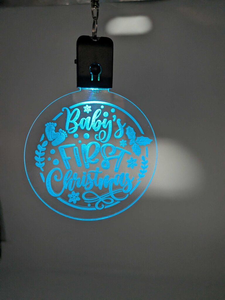 Laser Engraved Light Up Christmas Ornament, Baby's First Christmas