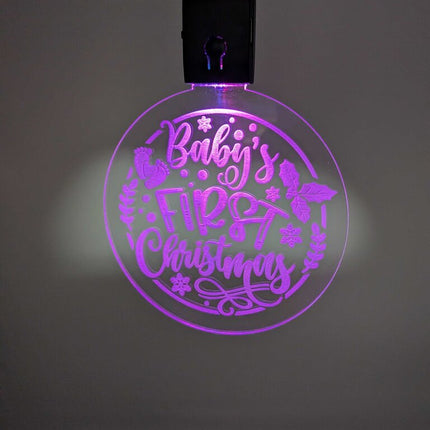 Laser Engraved Light Up Christmas Ornament, Baby's First Christmas