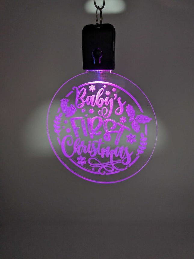 Laser Engraved Light Up Christmas Ornament, Baby's First Christmas