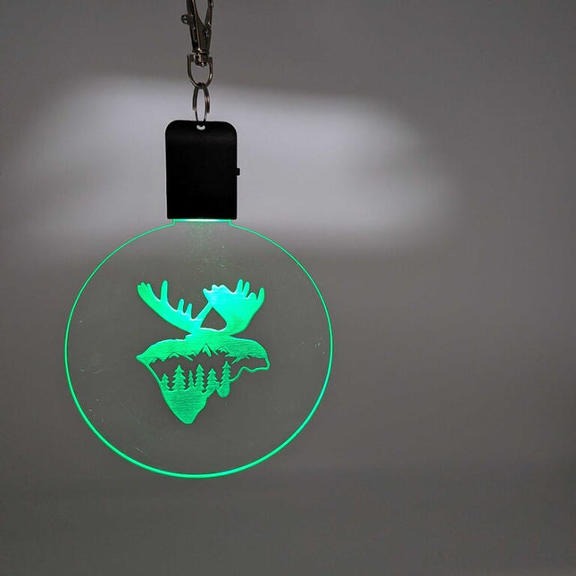 Laser Engraved Light Up Christmas Ornament, scenic moose and mountians