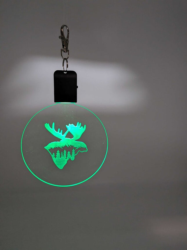 Laser Engraved Light Up Christmas Ornament, scenic moose and mountians