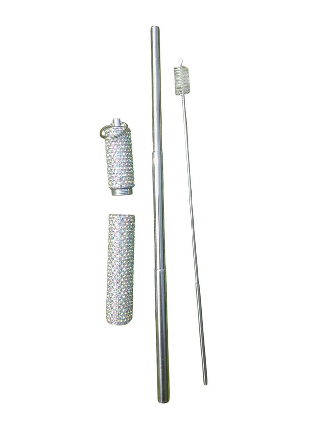 Crystal AB Rhinestone Travel Straw